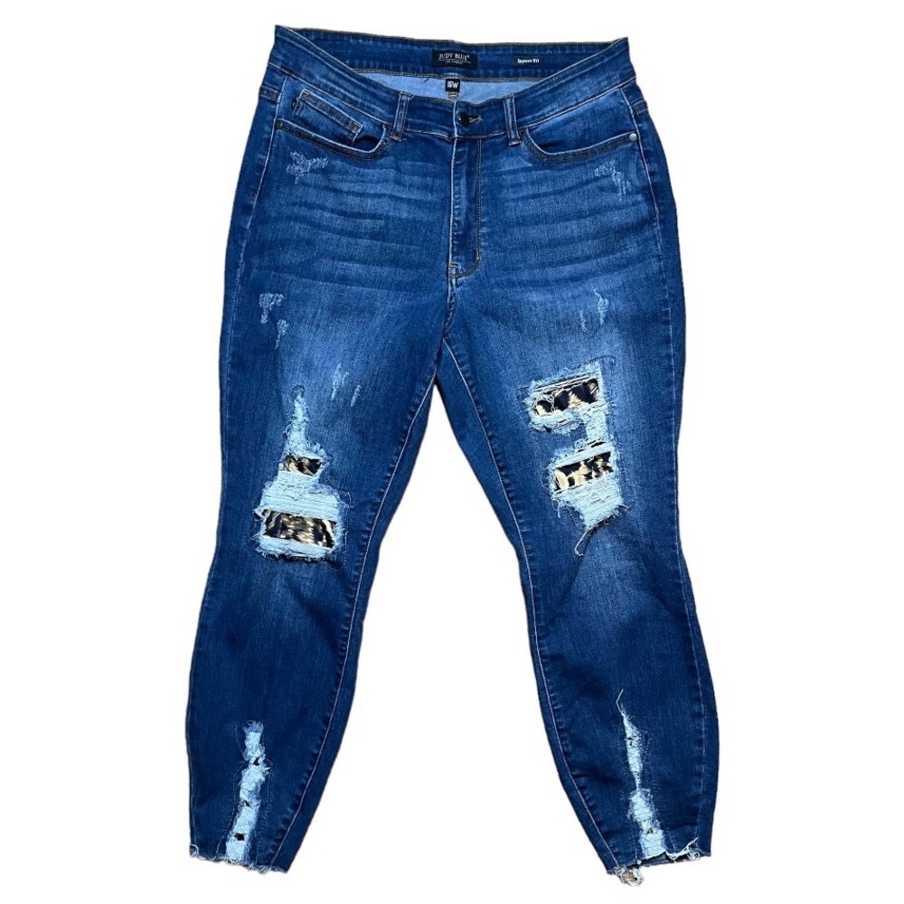Judy Blue Distressed Leopard Patch Skinny Fit Jeans Sz 16W